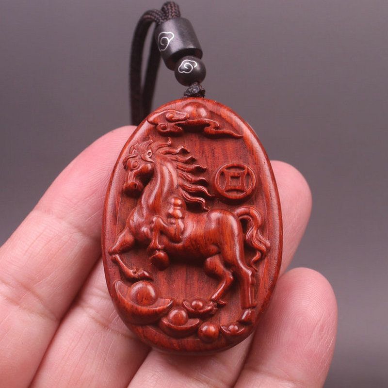 Woodworking Horse - Red Sandalwood Zodiac Animal Wood Carved